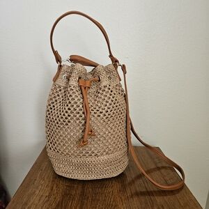 Brown Woven Bucket Bag